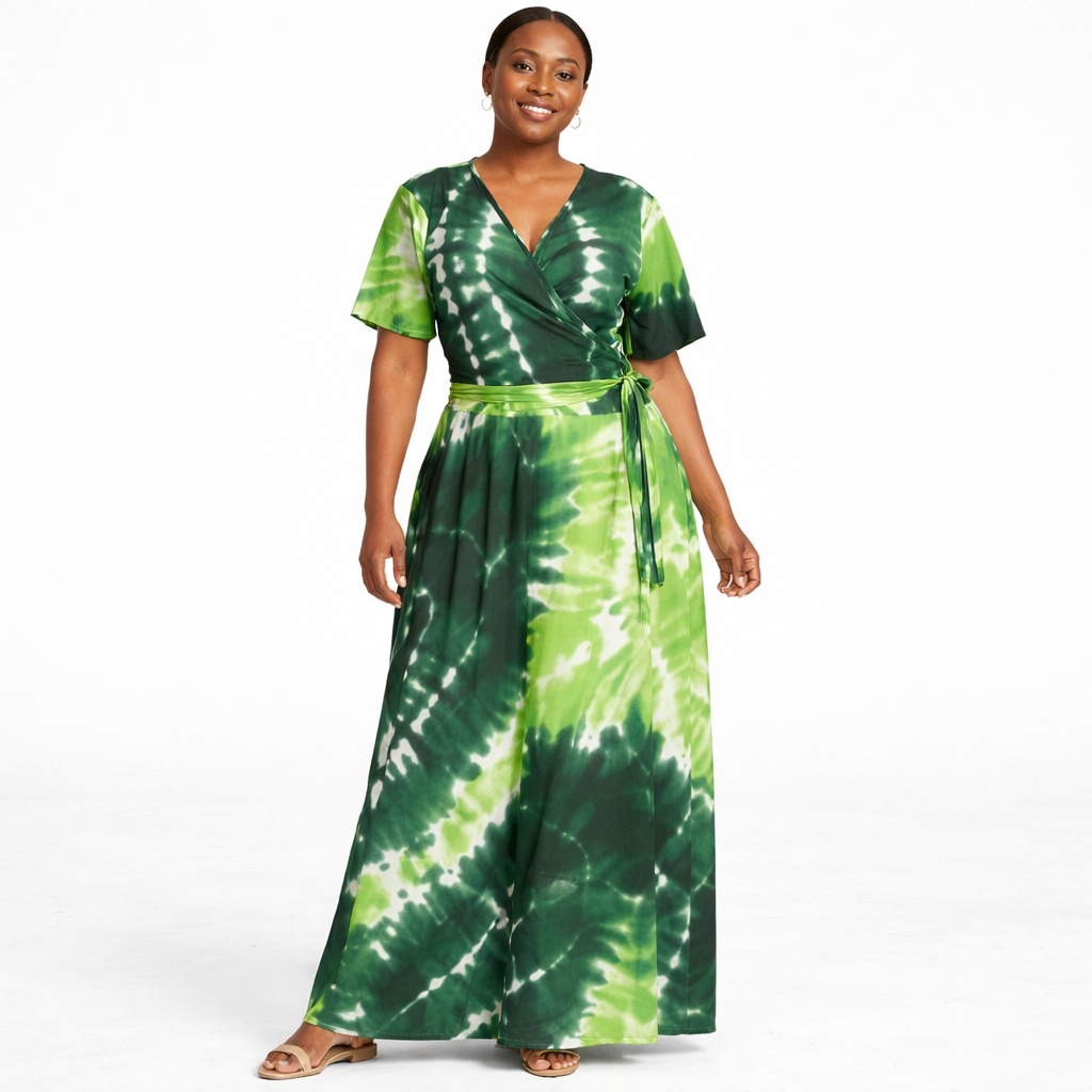 Tie Dye Wrap Style Maxi Dress