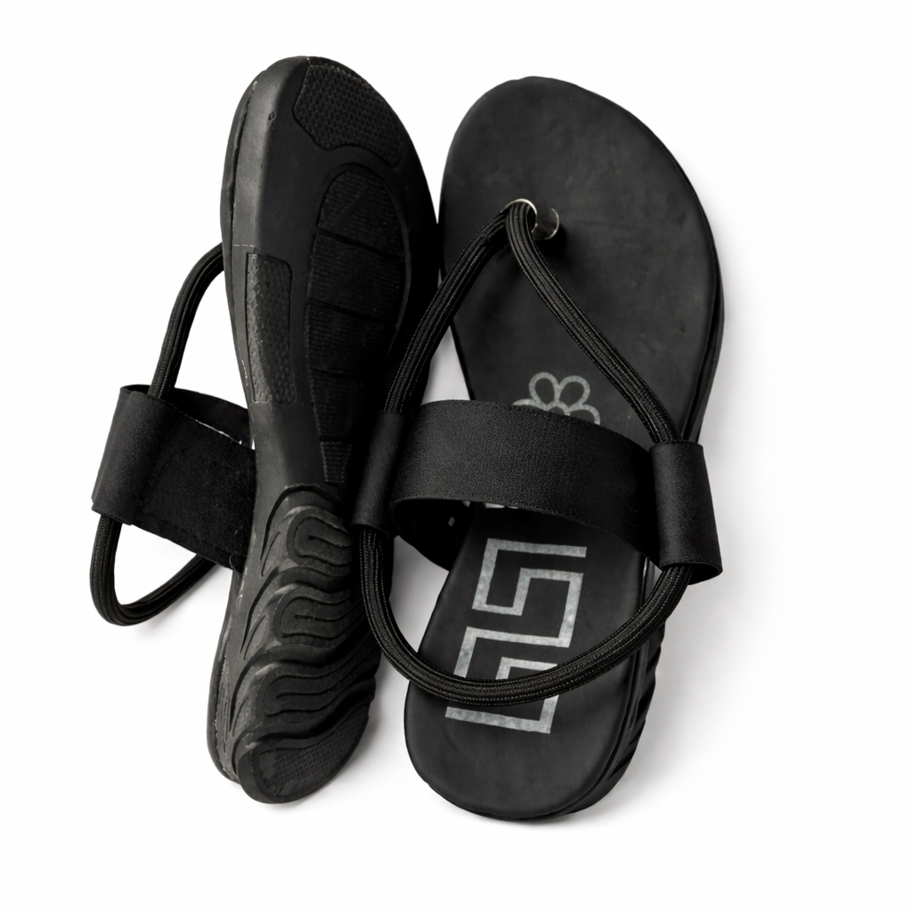 Women Black Elastic Strap Flat Sandals
