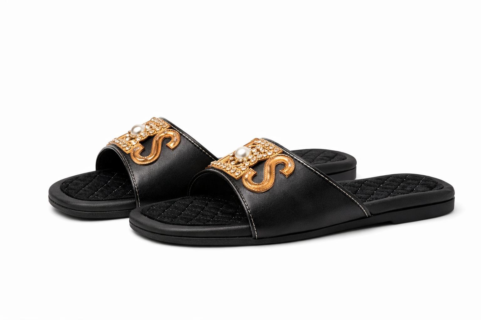 Quilted Flat Slip On Sandals with Decorative Strap