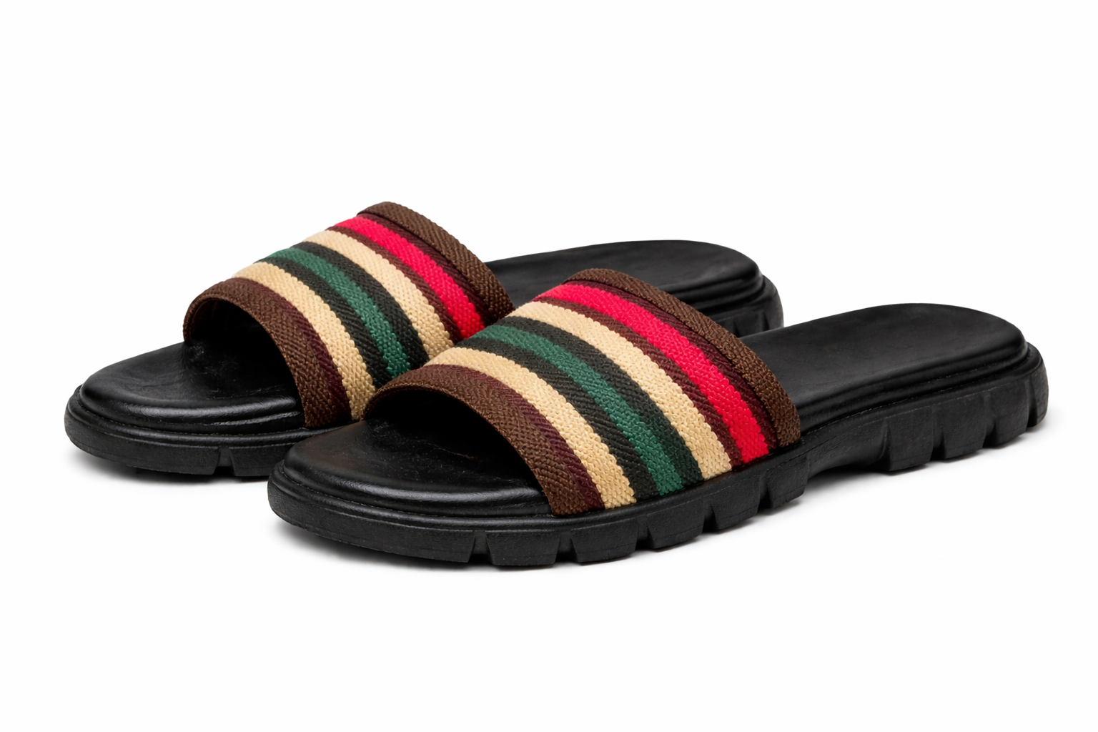 Quality Striped Flat Slip On Sandals