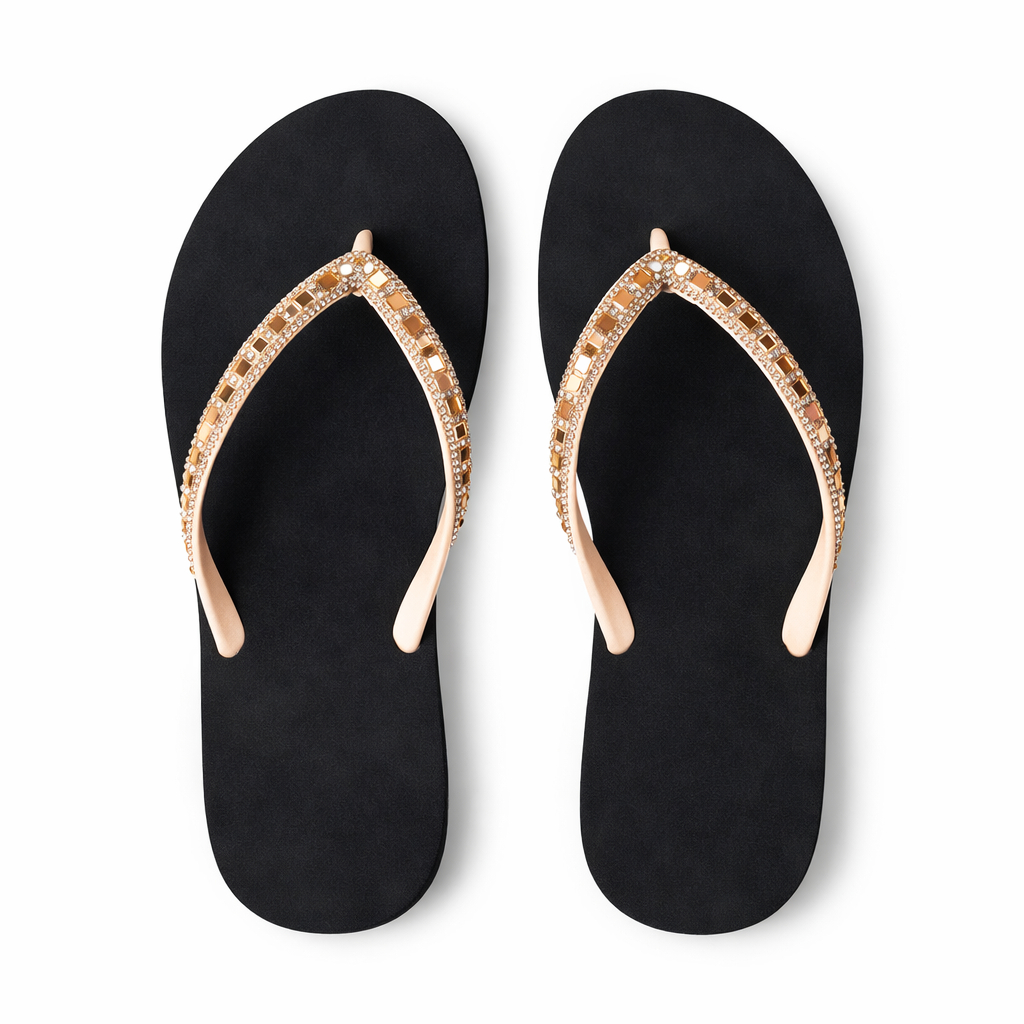 Quality golden Rhinestone Strap Flat FlipFlop Sandals