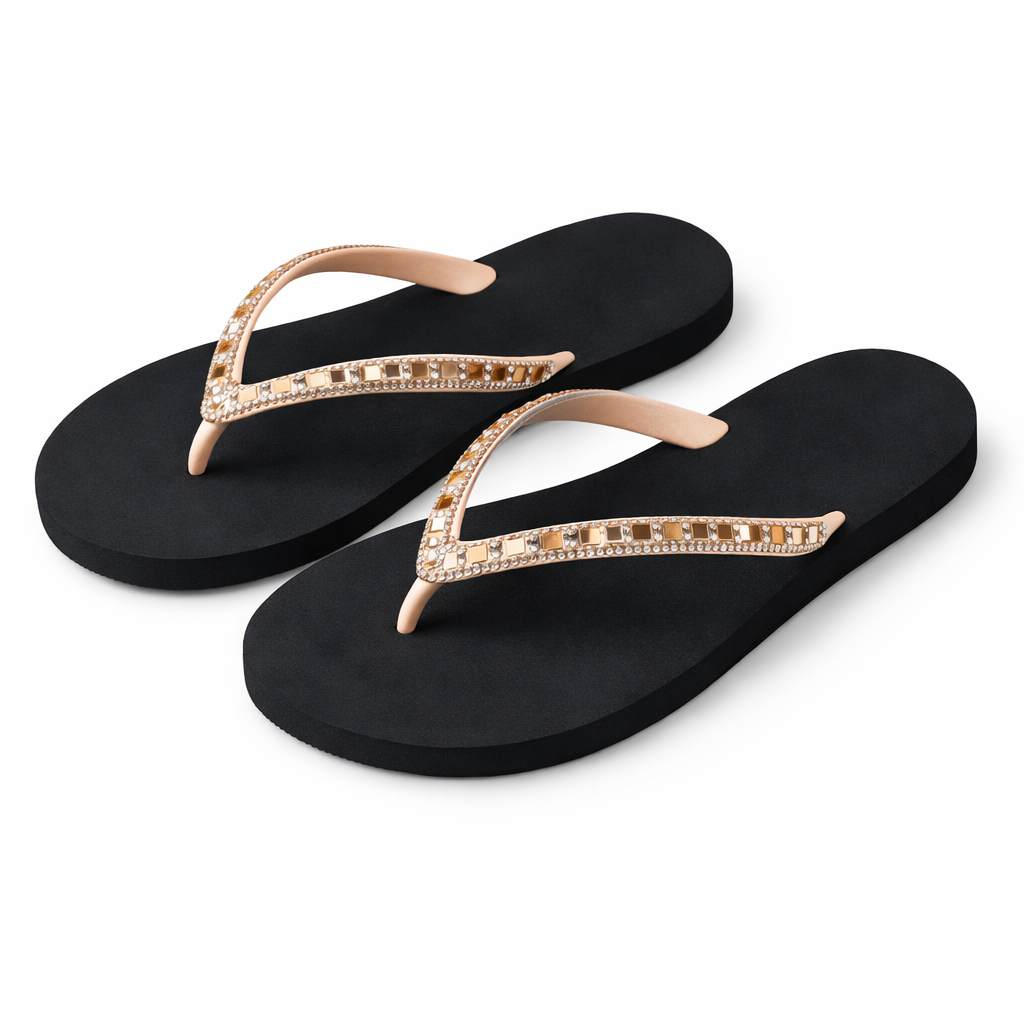 Quality golden Rhinestone Strap Flat FlipFlop Sandals