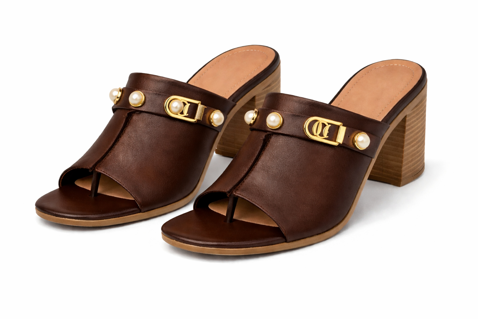 Quality Women Open Toe Studded Block Heel Slip On Sandals