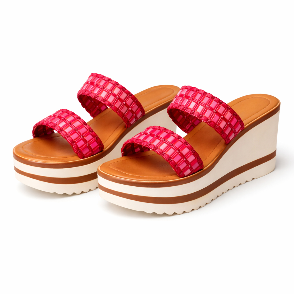 Womens Open Toe Wedge Sandals with Textured Straps