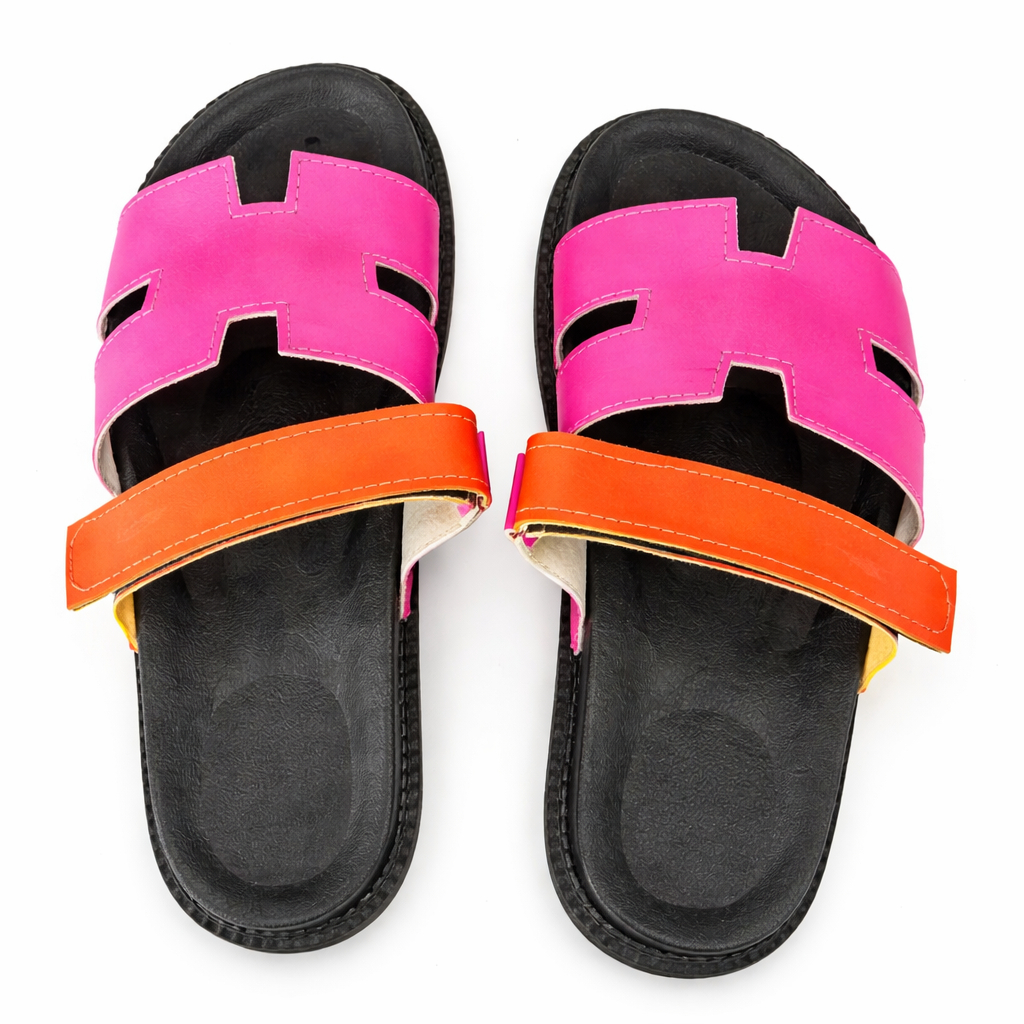 Elegant Womens Two Strap Flat Slide Sandals