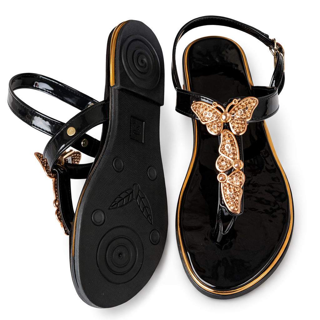Women Flat Sandals with Decorative Butterfly Detail