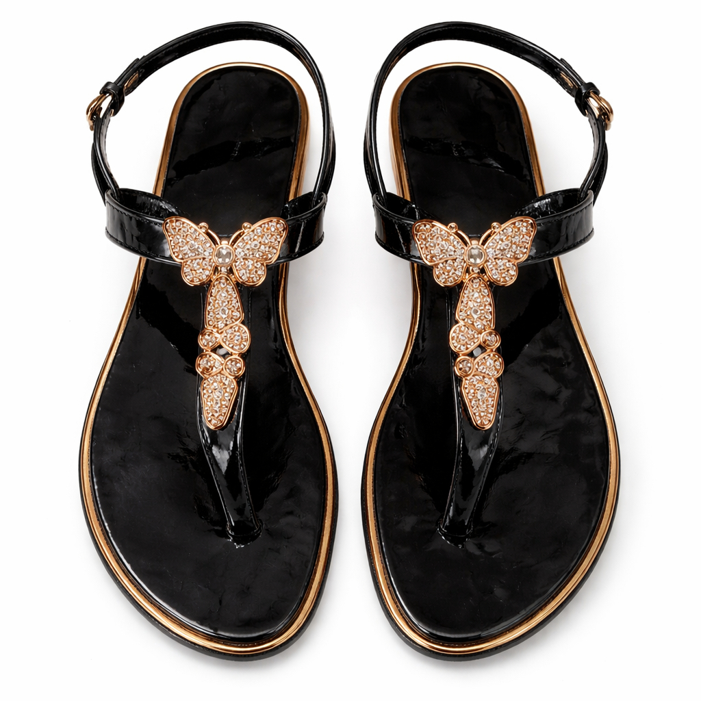 Women Flat Sandals with Decorative Butterfly Detail