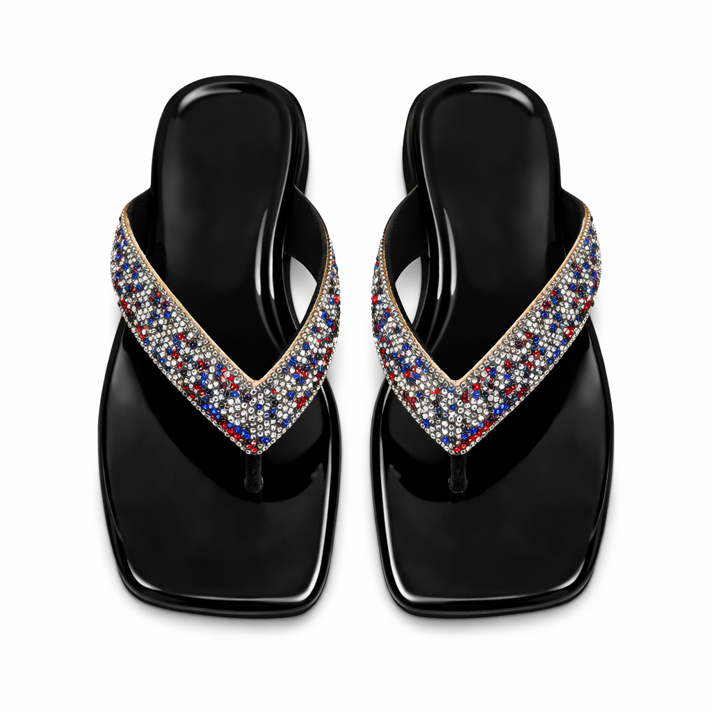 Women Embellished Flat Slide Sandals with rhinestone details
