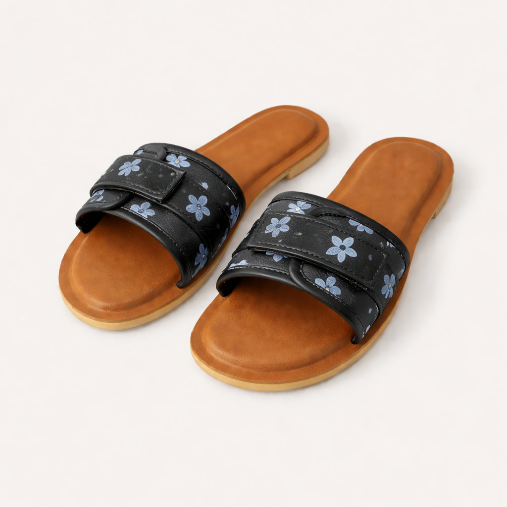 Womens Flat Slip On Slide Sandals with Padded Strap