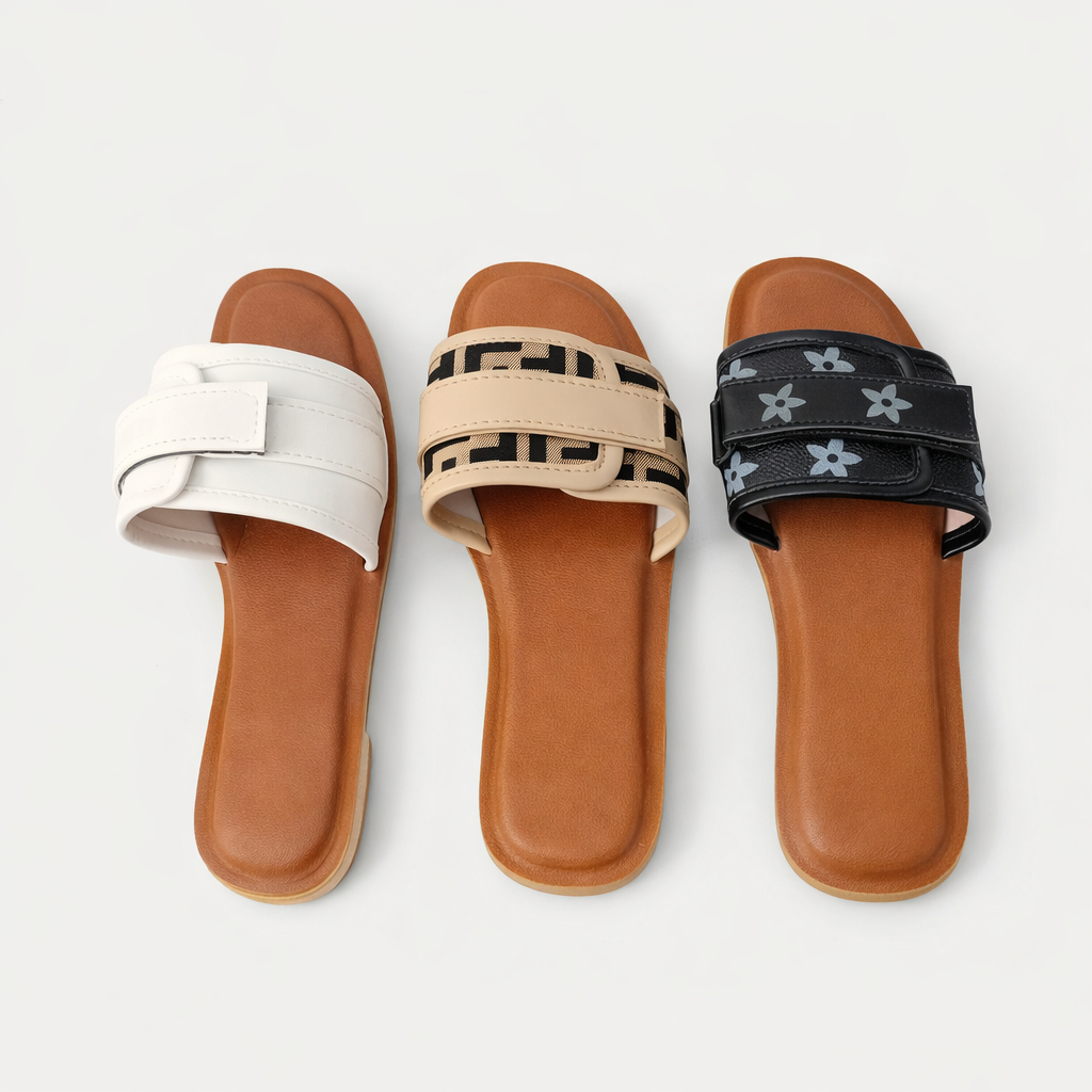 Womens Flat Slip On Slide Sandals with Padded Strap