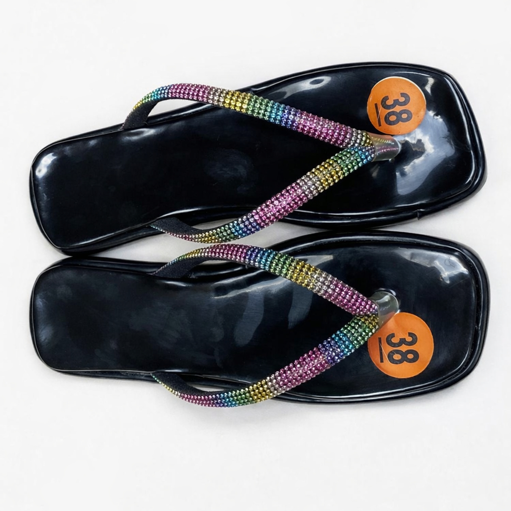 Womens Embellished Flat Flip Flop Sandals