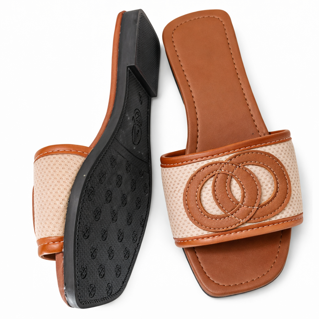 Women Brown and Cream Casual Slippers