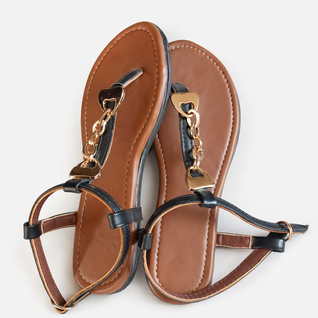 Womens Flat Chain Detail Toe Post Sandals