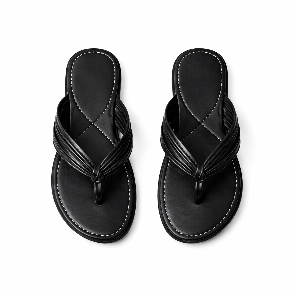 Women Flat Thong Sandals with Layered Strap Design