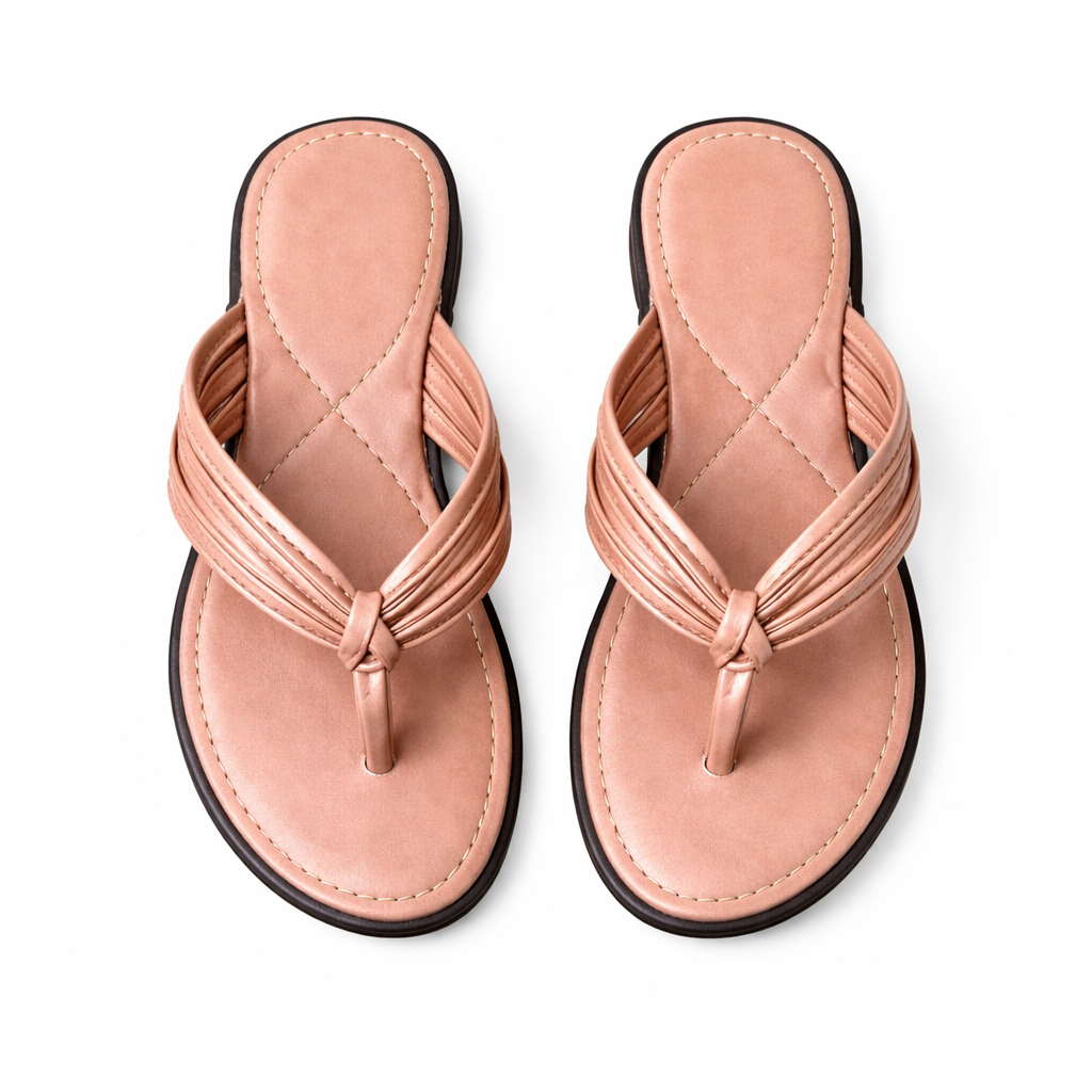 Women Flat Thong Sandals with Layered Strap Design