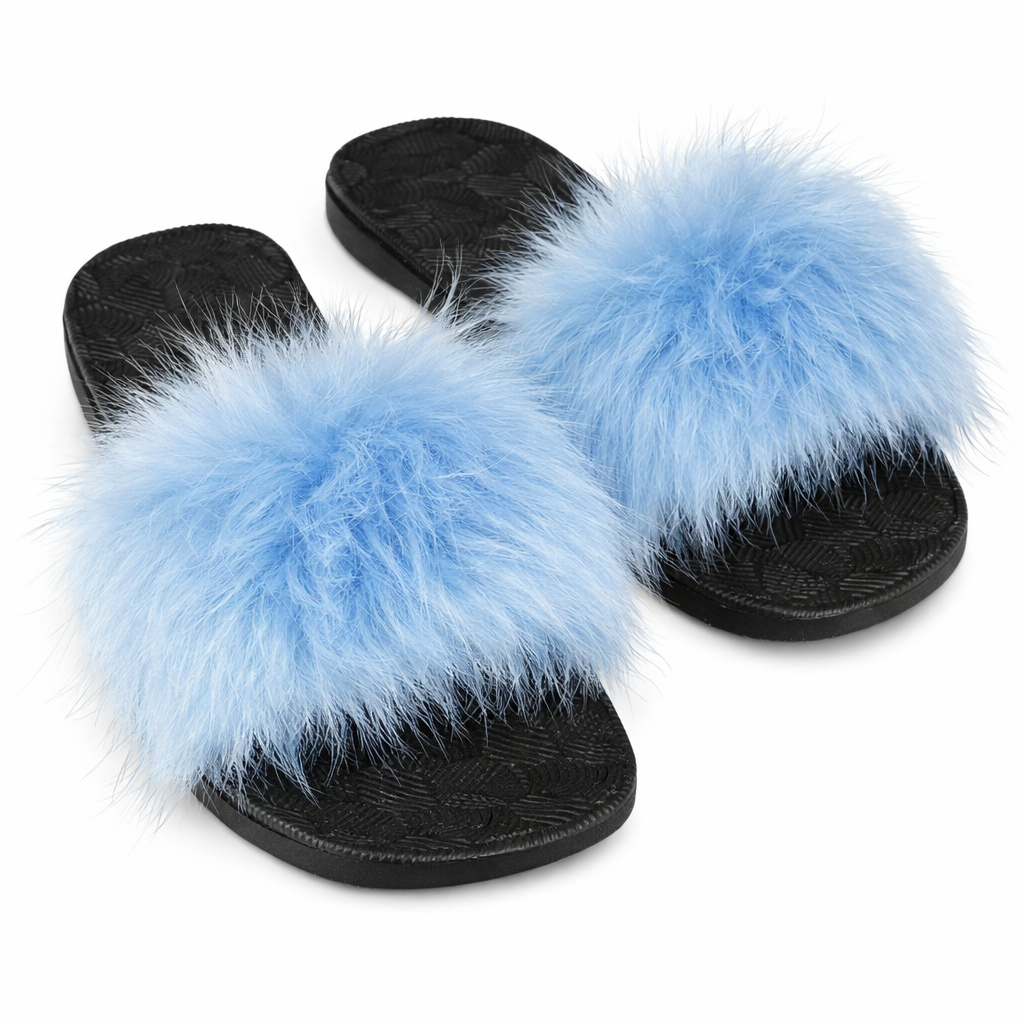 Elegant light blue Fluffy Faux Fur Slide Sandal
