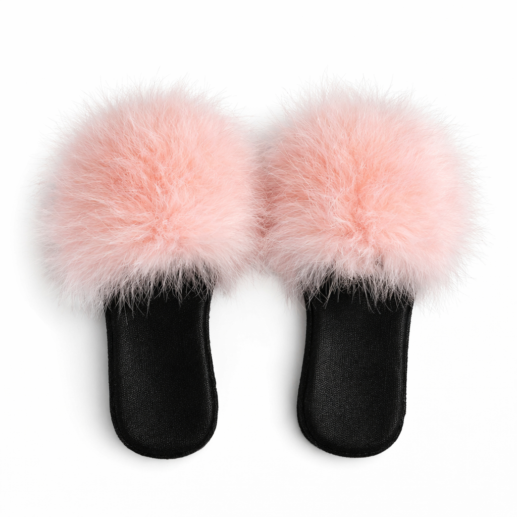 Quality light Pink Faux Fur Slide Sandal with Soft Plush Upper