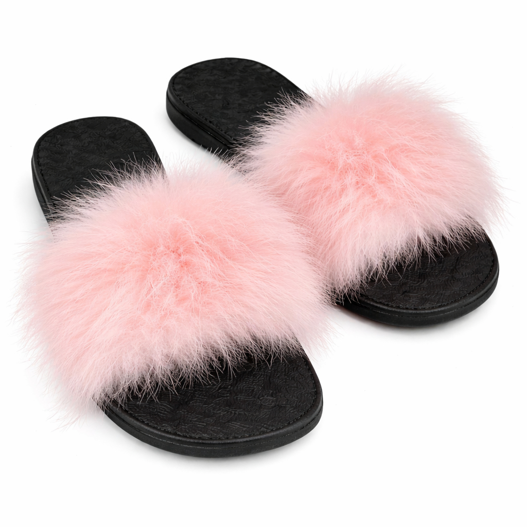 Quality light Pink Faux Fur Slide Sandal with Soft Plush Upper