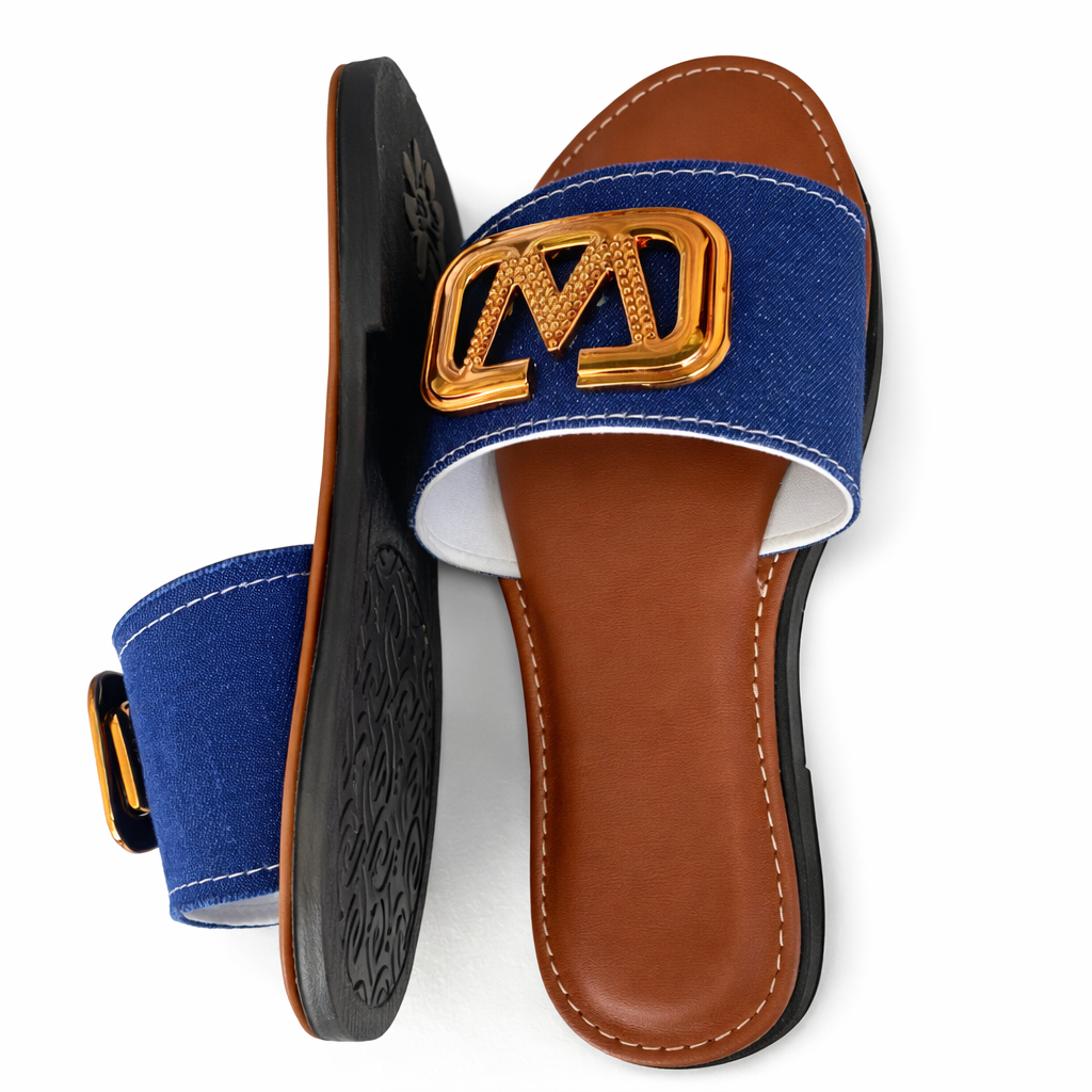Women Flat Denim Strap Slide Sandals