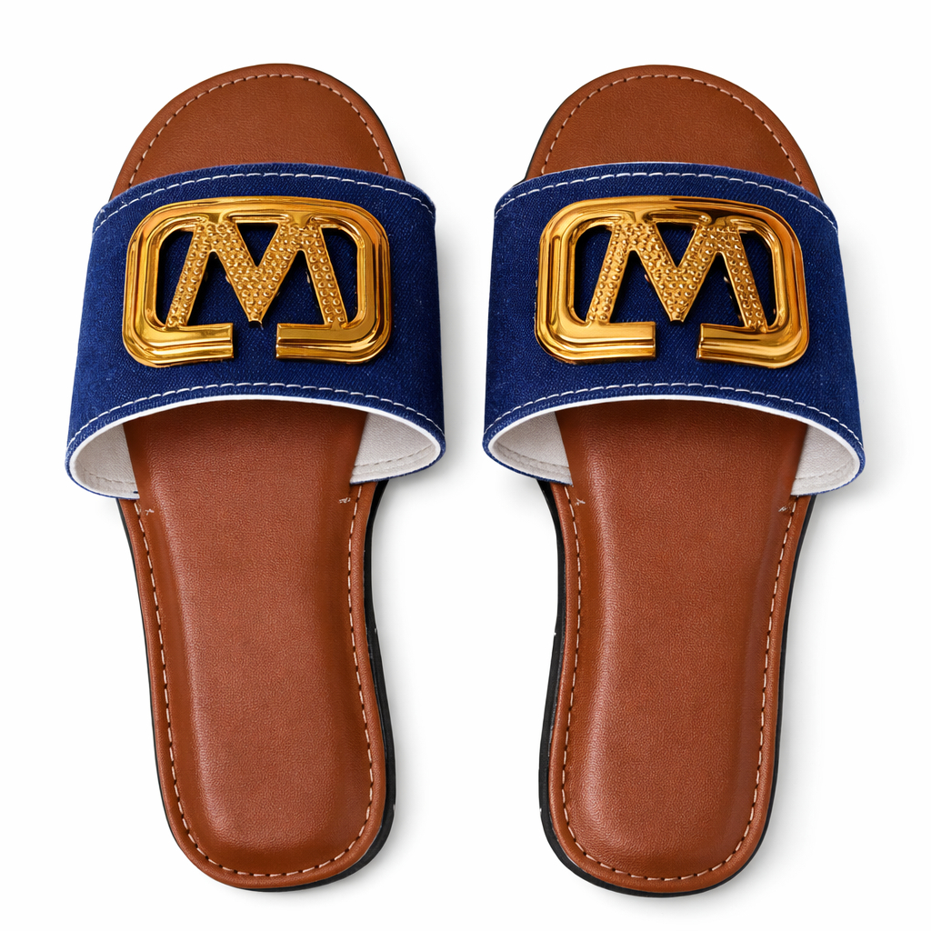 Women Flat Denim Strap Slide Sandals