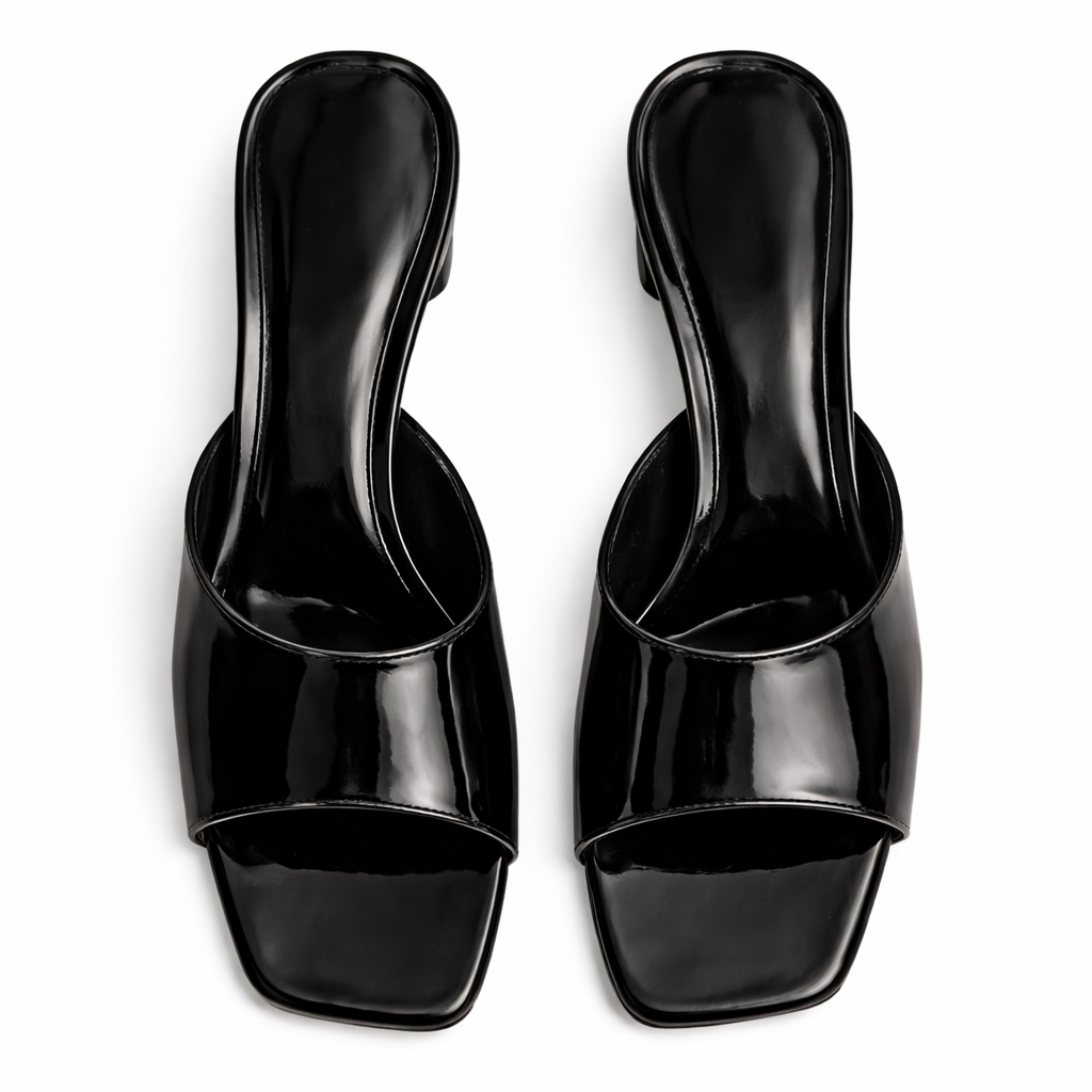 Black Patent Open Toe Heeled Sandal