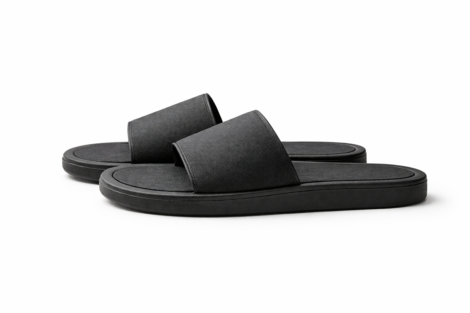 Women Black Slip On Flat Sandals with Textured Strap
