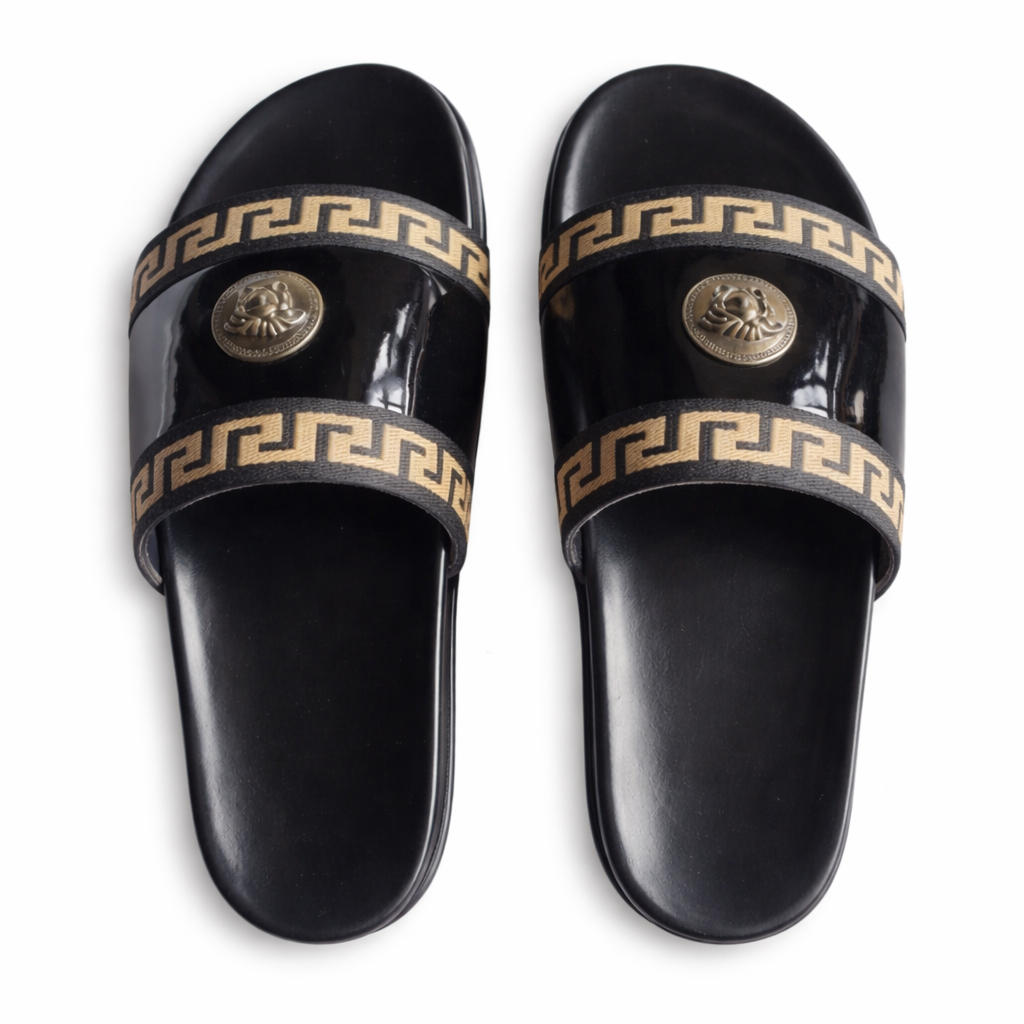 Premium men slip on sandals with gold accents