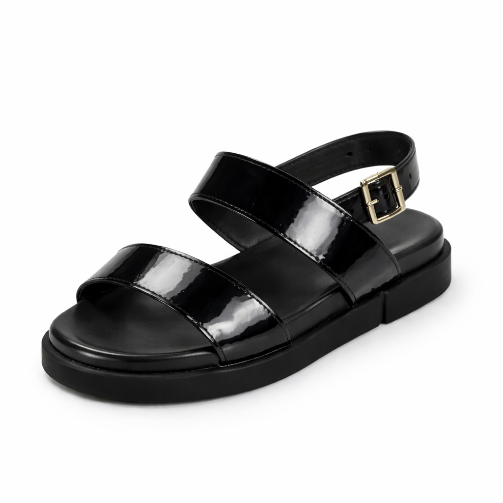 Men Black Double Strap Sandals with  Adjustable Buckle