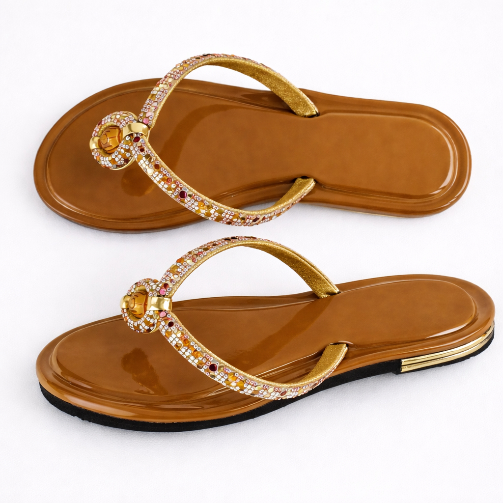 Beautiful brown Rhinestone Strap Flat Sandals for Women