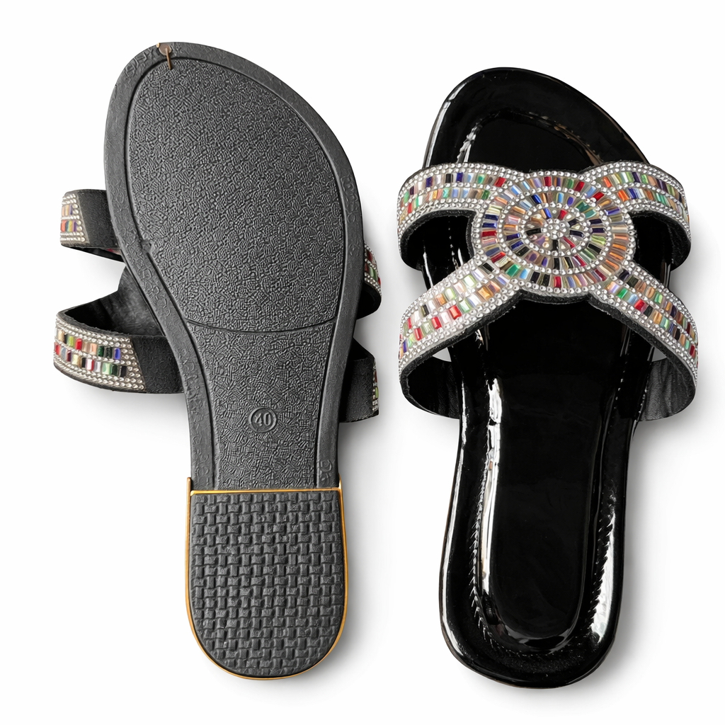 Women Luxury multi colour crystal Cross Strap Slide Sandals