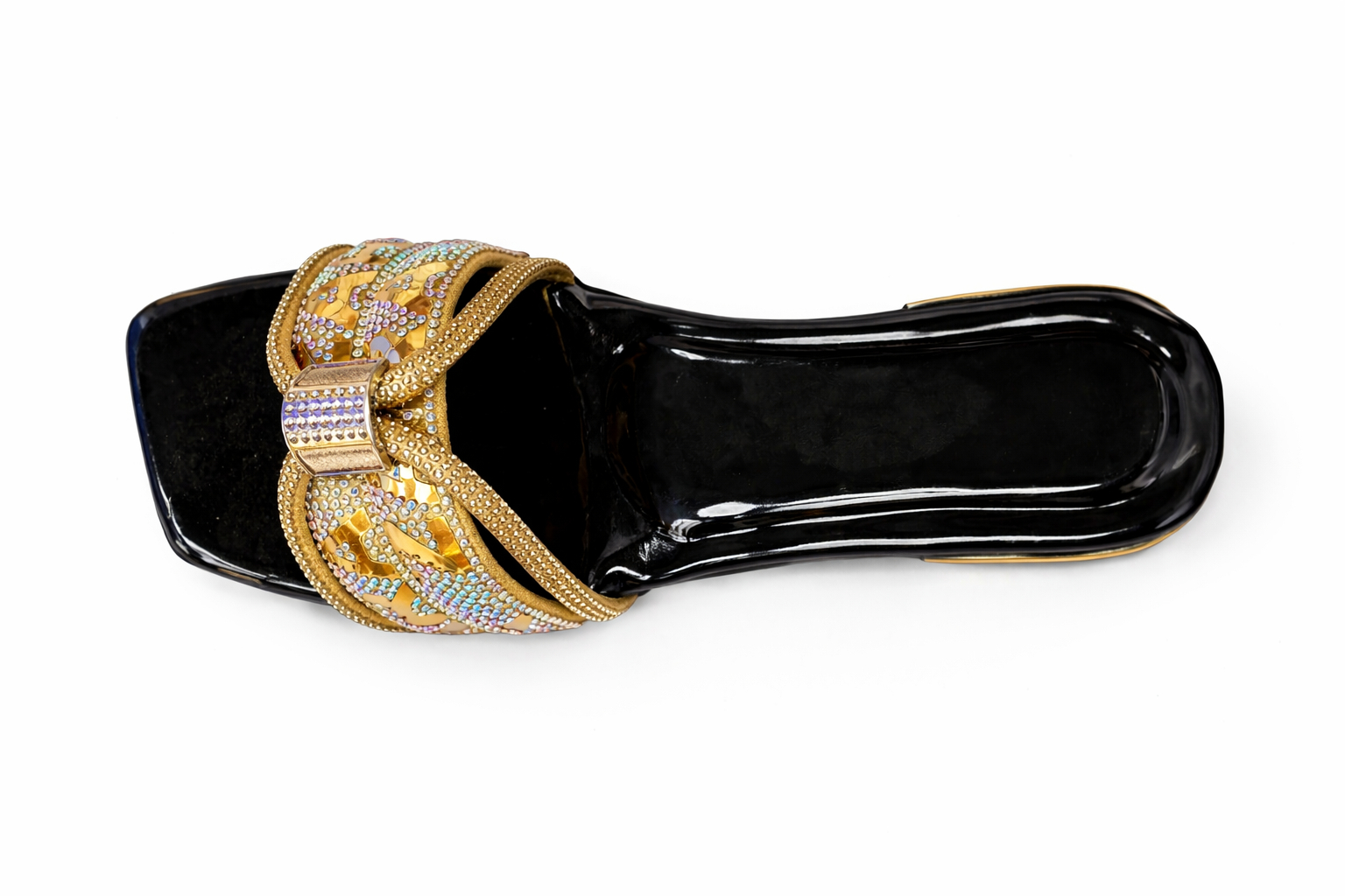 Women Luxury Gold Rhinestone Bow Slide Sandals