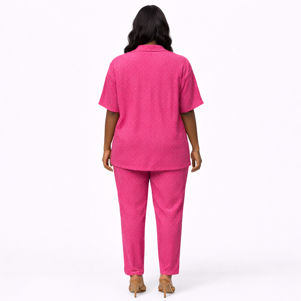Fuchsia Sparkle Textured Two Piece Set