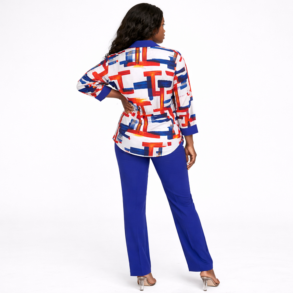 Royal Blue Abstract Print Two Piece Set