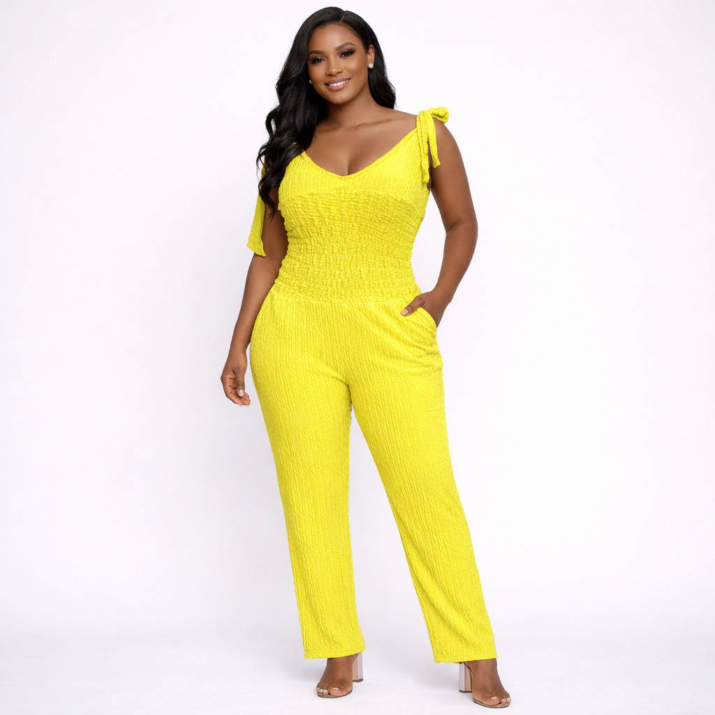 Smocked Sleeveless Wide Leg Jumpsuit