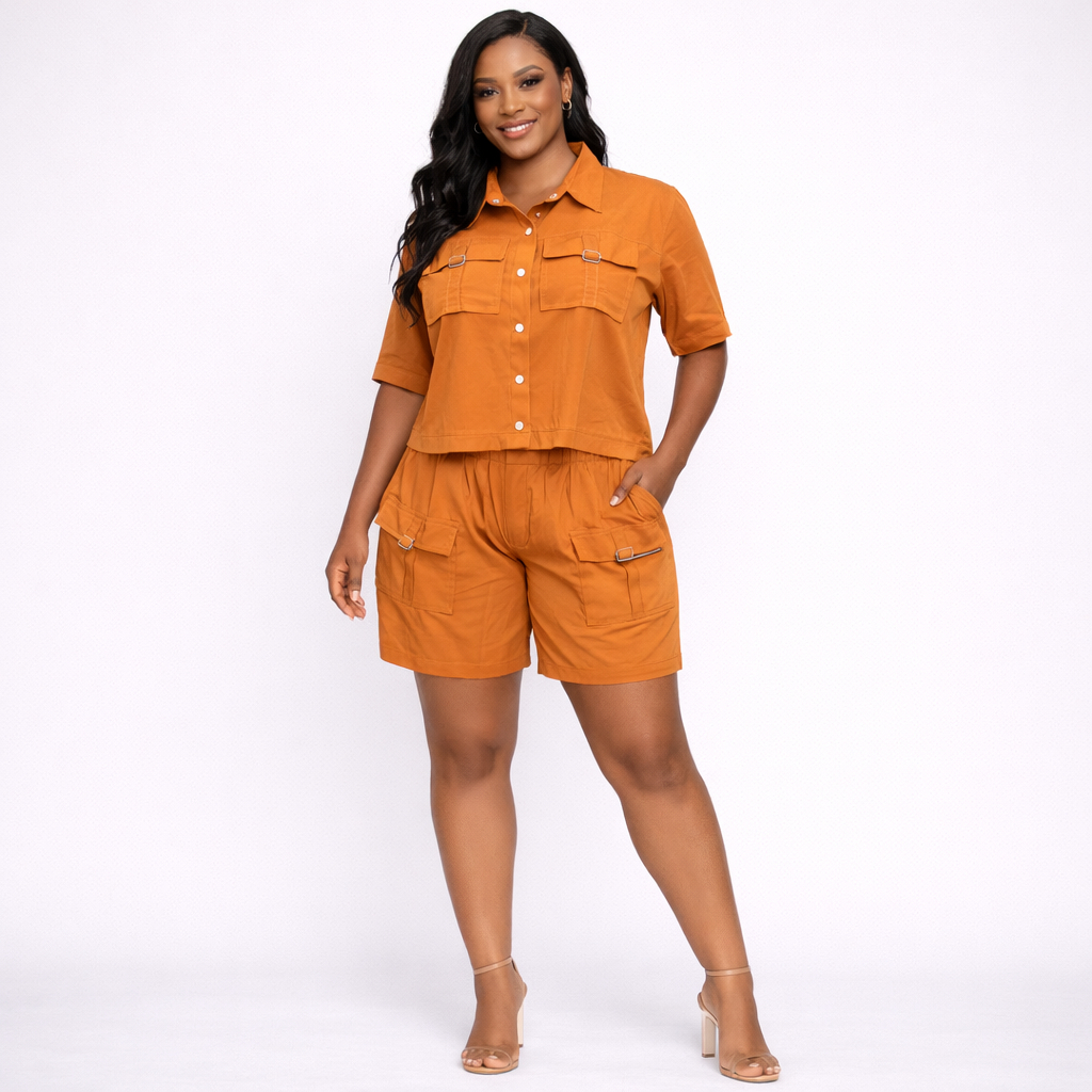 Womens Utility Crop Shirt and Cargo Shorts Set