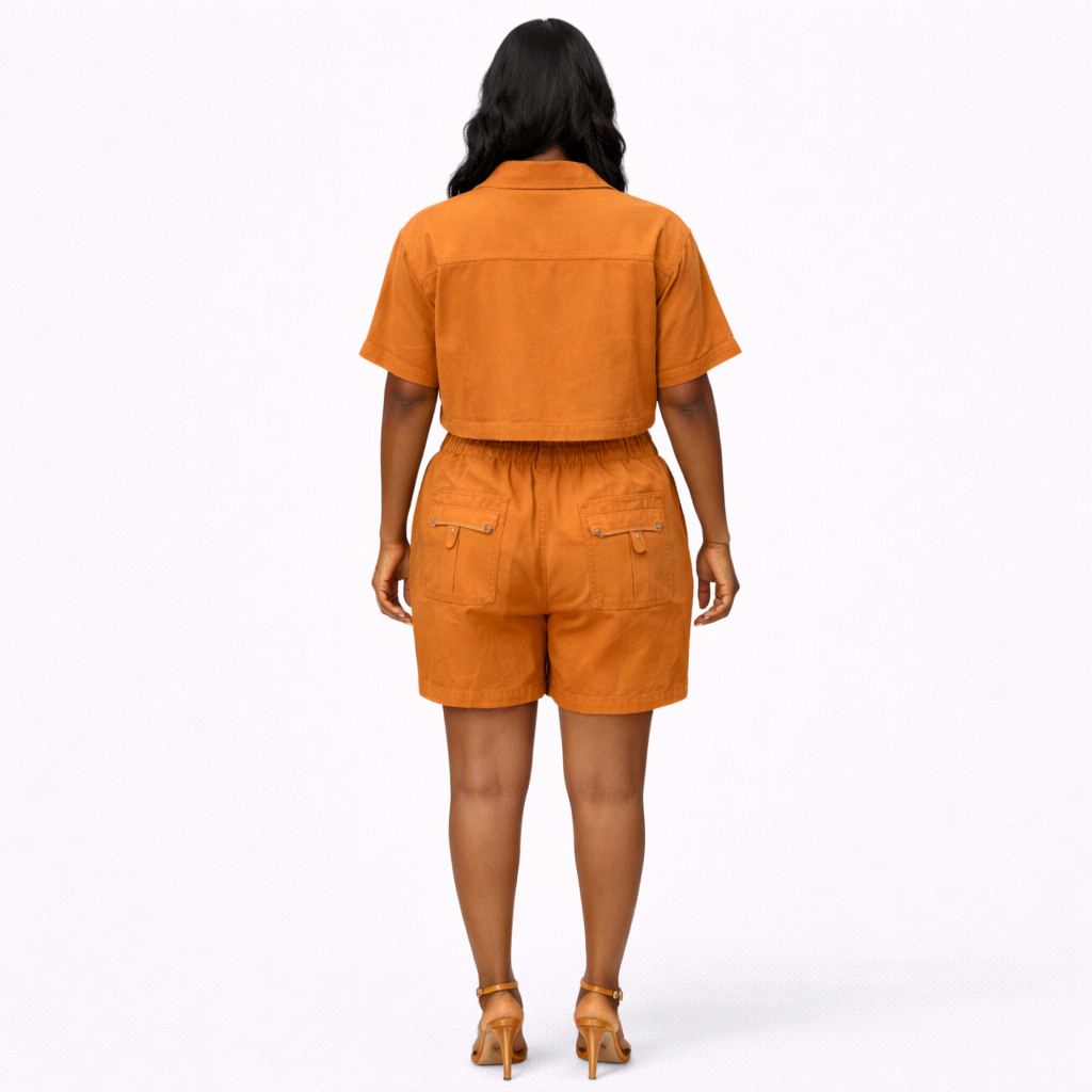 Womens Utility Crop Shirt and Cargo Shorts Set