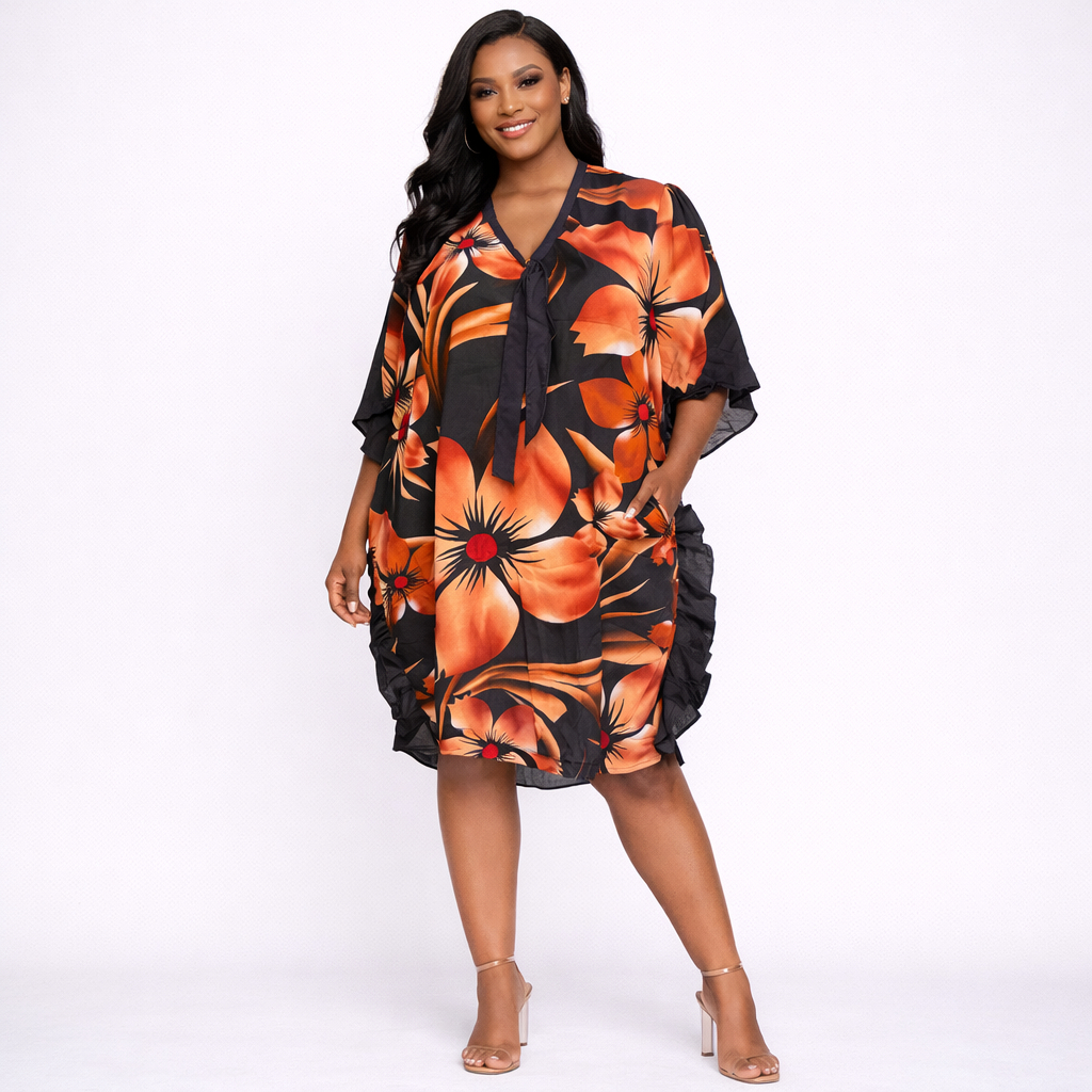 Elegant Floral Print V Neck Short Dress