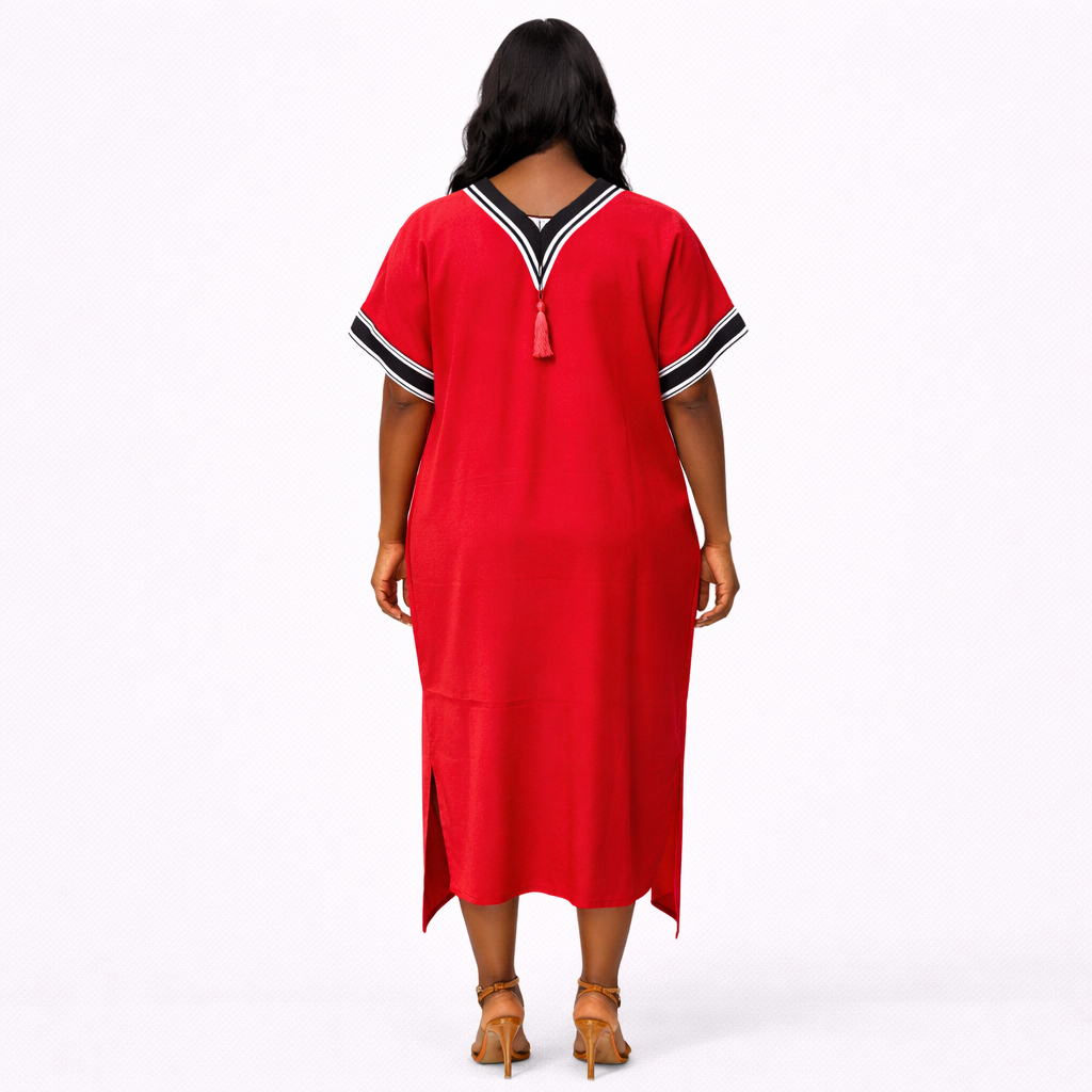 Quality Red V Neck Short Sleeve Maxi Dress with Side Slit