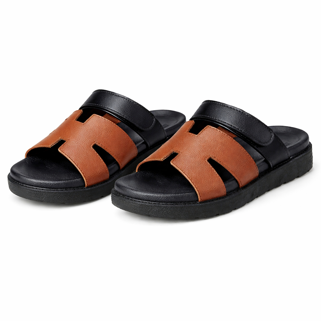 Two Tone Flat Slide Sandals with Cushioned Sole