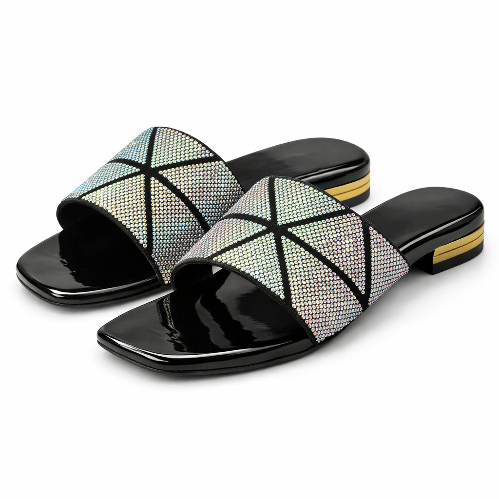 Rhinestone Cross Strap Flat Slide Sandals