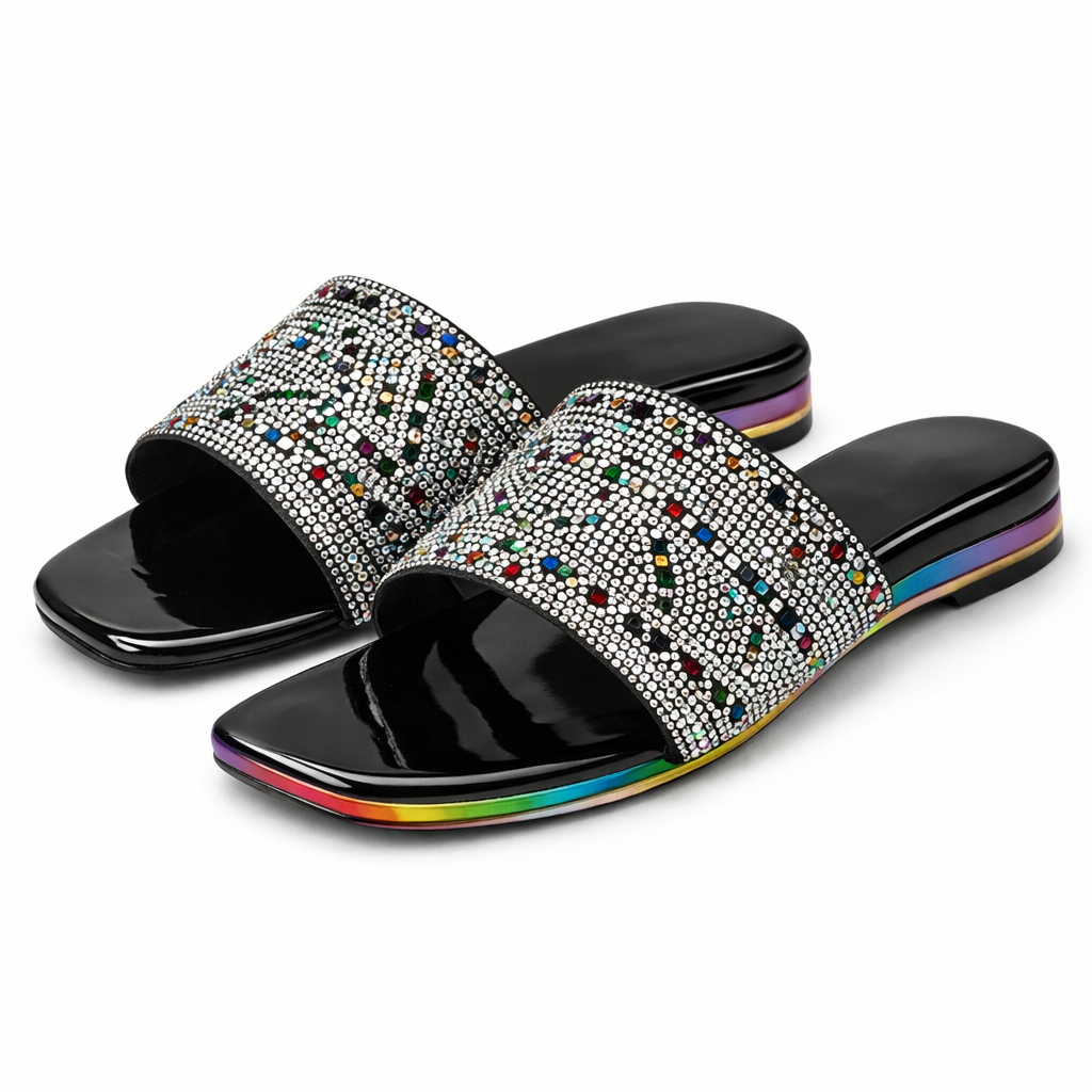 Rhinestone Cross Strap Flat Slide Sandal