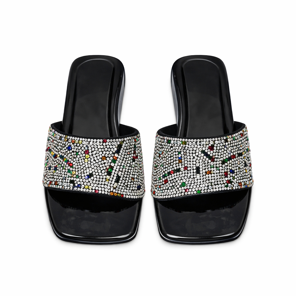 Rhinestone Cross Strap Flat Slide Sandal