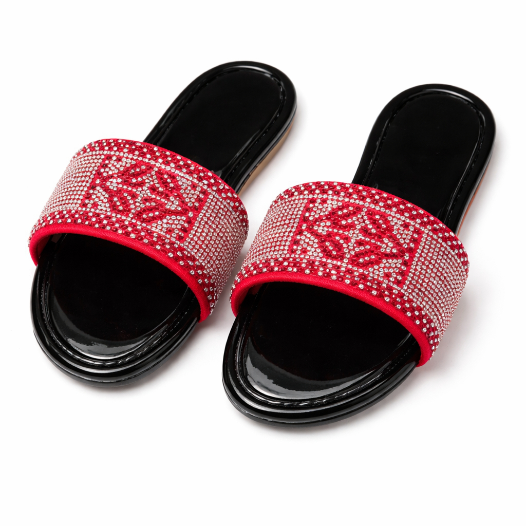 Rhinestone Embellished Flat Slide Sandal