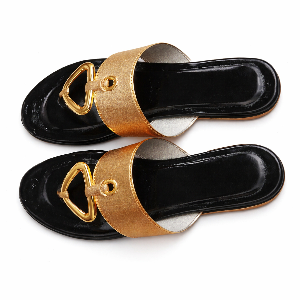 Womens Gold Strap Flat Slide Sandals