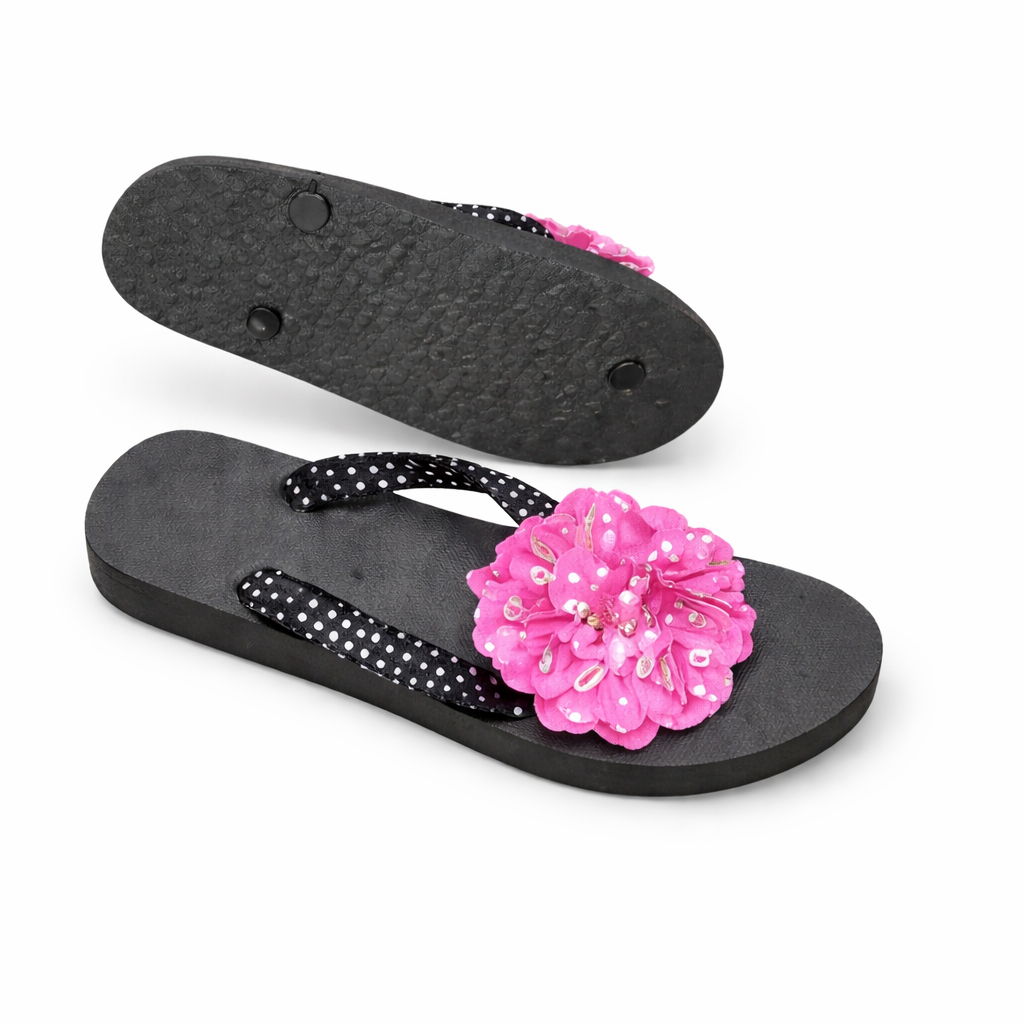 Floral pink Bow Flat Flip Flop Sandals