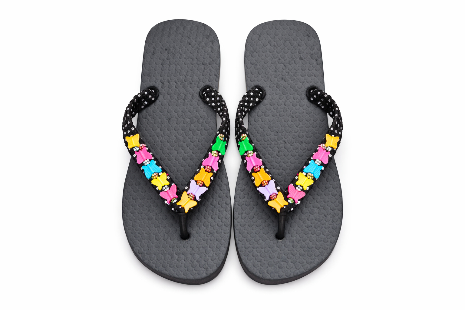 Beaded Butterfly Strap Flat Flip Flop Sandals