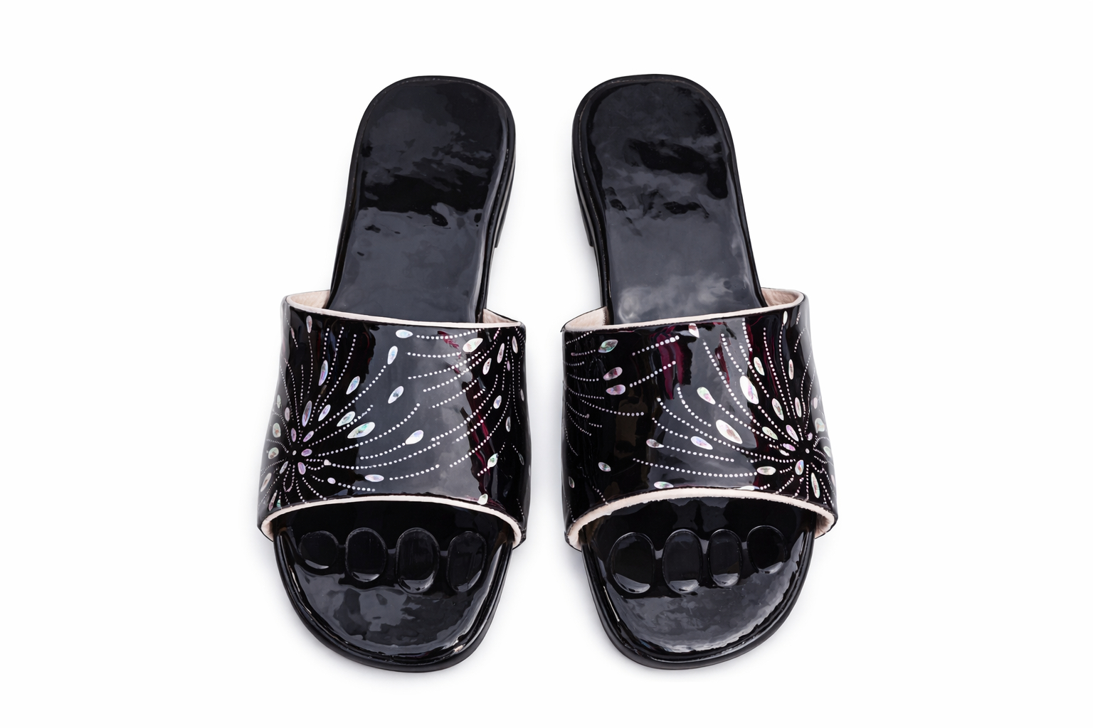 Glossy Slide On Flat Sandals with Decorative Strap