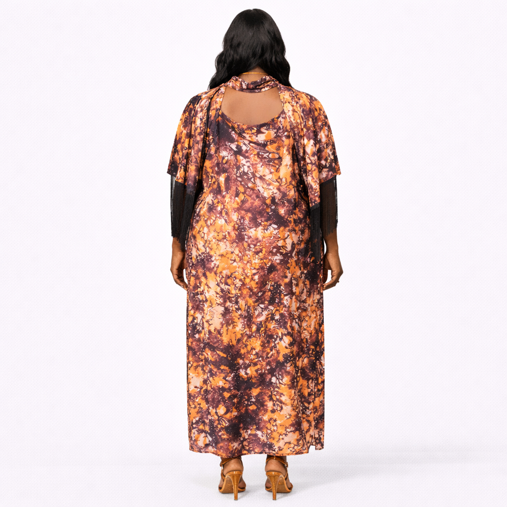 Printed Maxi Dress with Neck Scarf Detail