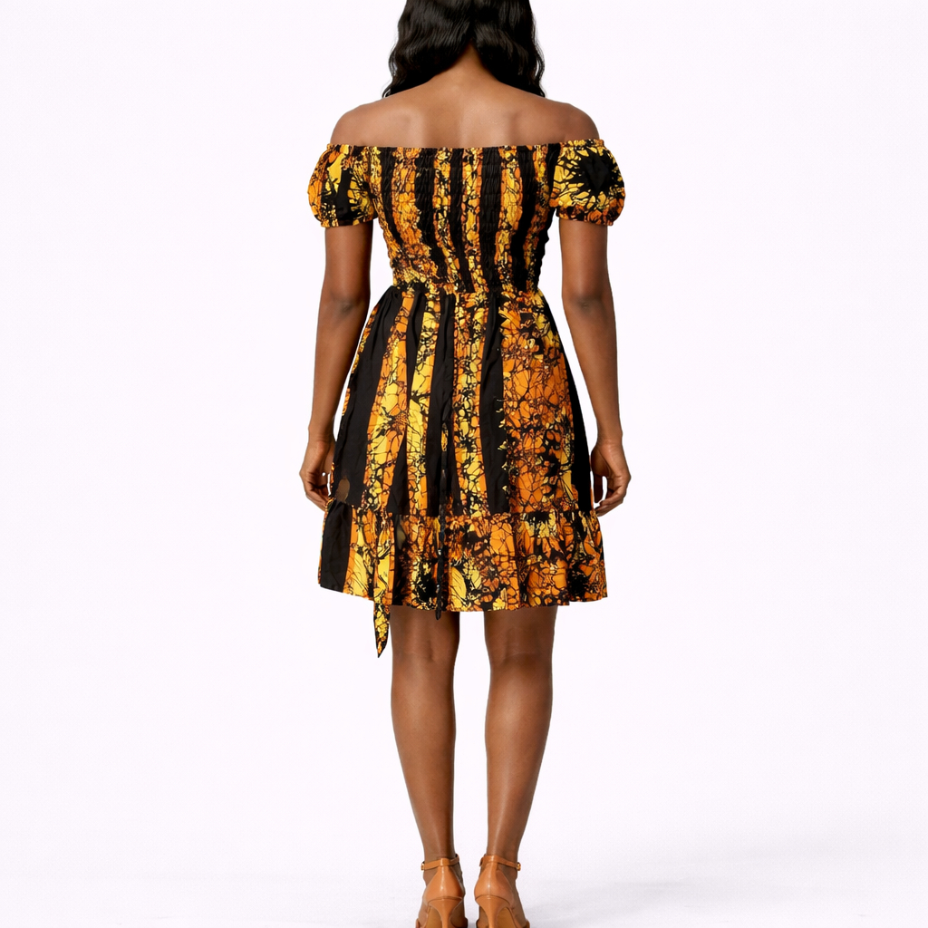 Beautiful Off Shoulder Printed Midi Dress with Short Sleeves