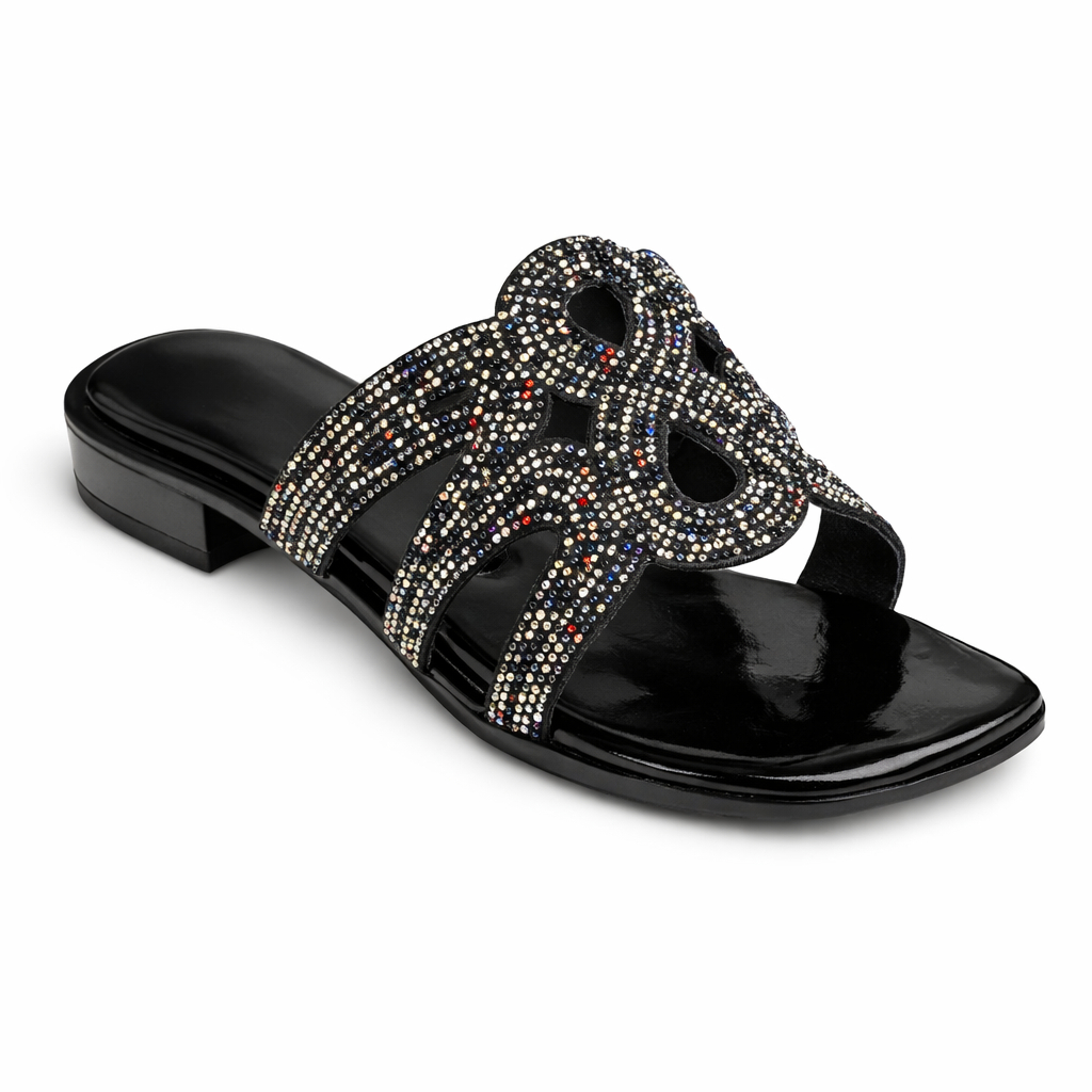 Embellished Flat Slide Sandals with Cutout Strap
